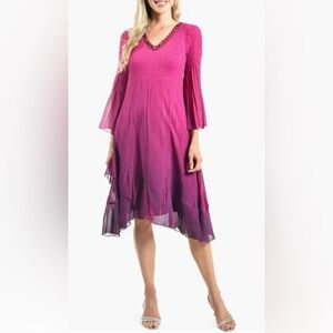 NWOT Komarov Ombré Slit Sleeve Charmeuse & Chiffon Cocktail Dress sz M